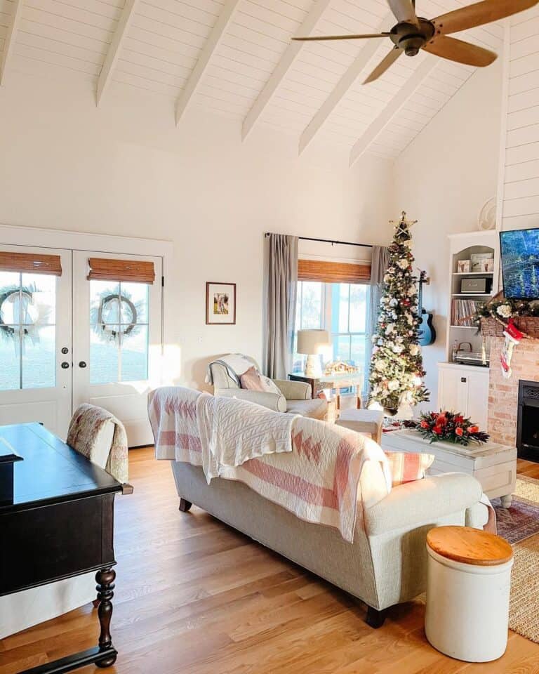 Vaulted Living Room with Christmas Decor
