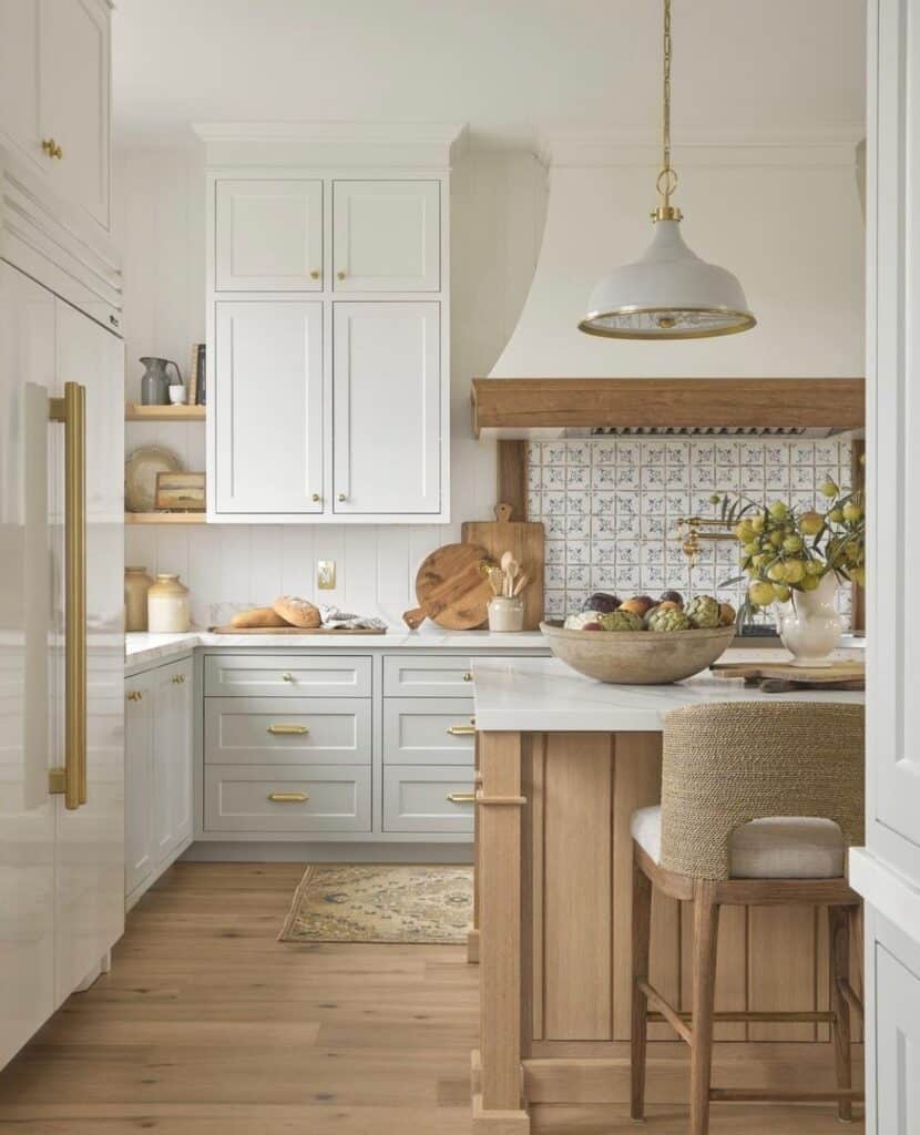 Vertical Shiplap Wall and Patterned Backsplash