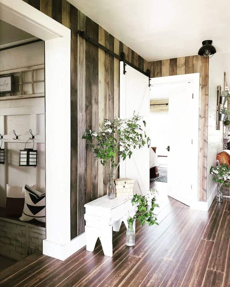 Vertical Stained Wood Shiplap Walls