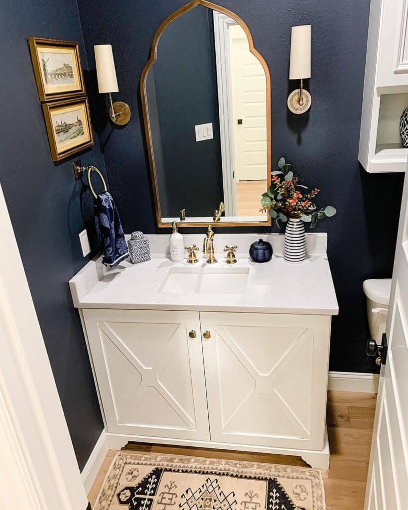 Vintage Bathroom with Dark Blue Walls Soul & Lane