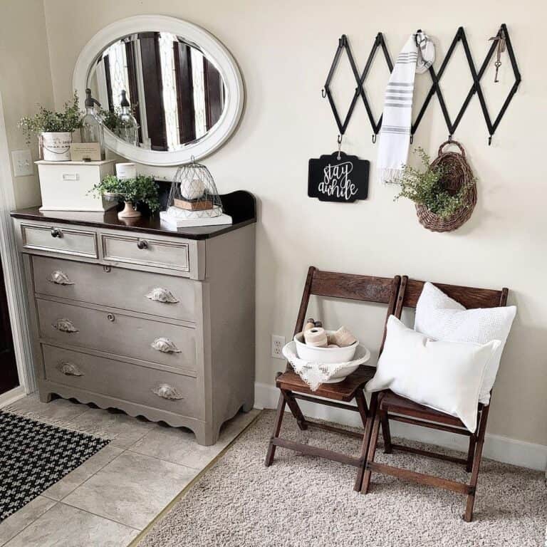 Vintage Entryway Dresser with Silver Cup Pulls on Drawers