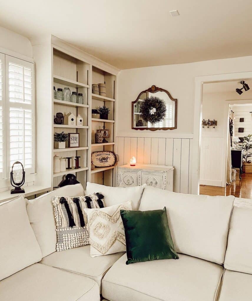 Vintage Items in White Sectional Living Room