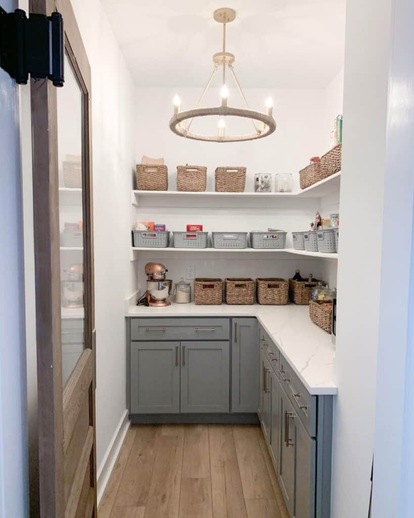 Walk in Pantry with Wagon Wheel Chandelier