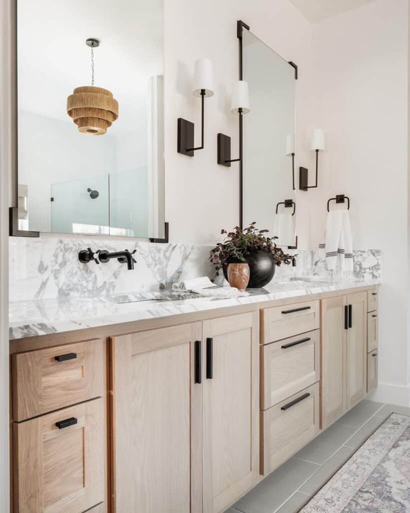 Wall Mounted Faucets and Shaker Cabinet Vanity