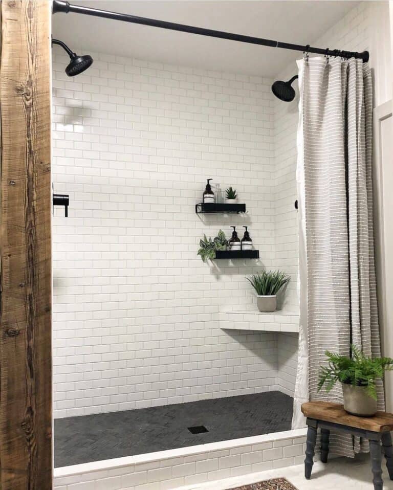 Wall Mounted Shelves in Double Head Shower