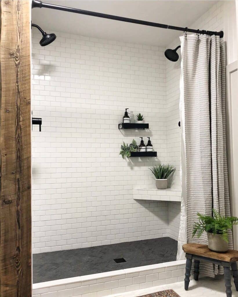 Wall Mounted Shelves in Double Head Shower