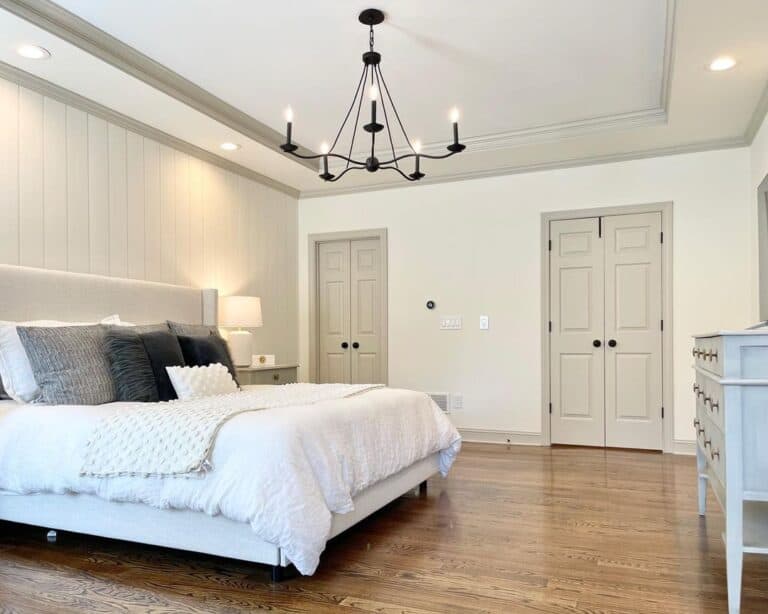Warm White Bedroom with Light Gray Trim