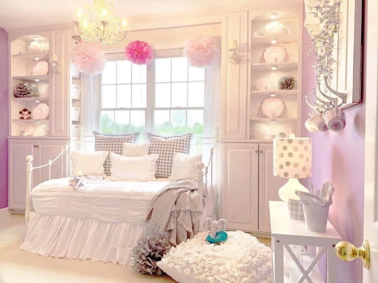 Whimsical Lilac Guest Room with White Décor