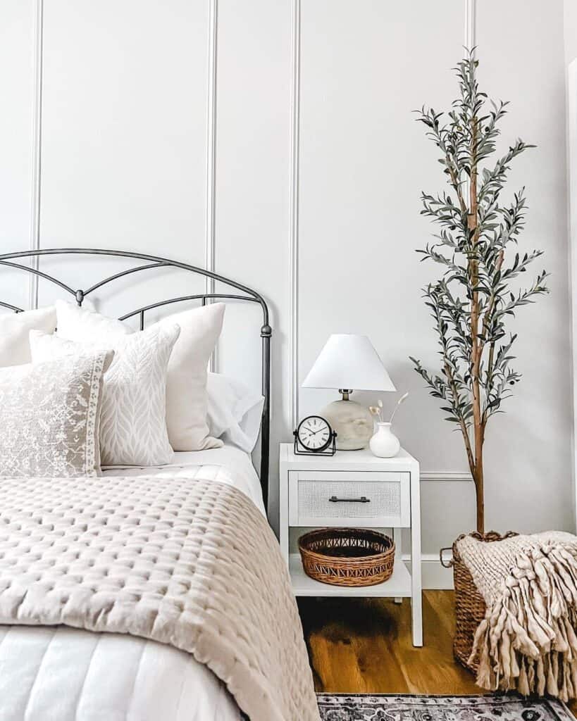 White Accent Wall and Faux Olive Tree - Soul & Lane