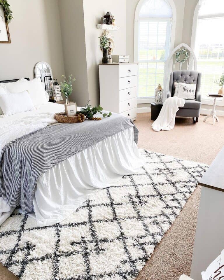 White Area Rug for Bedroom on a Beige Carpet