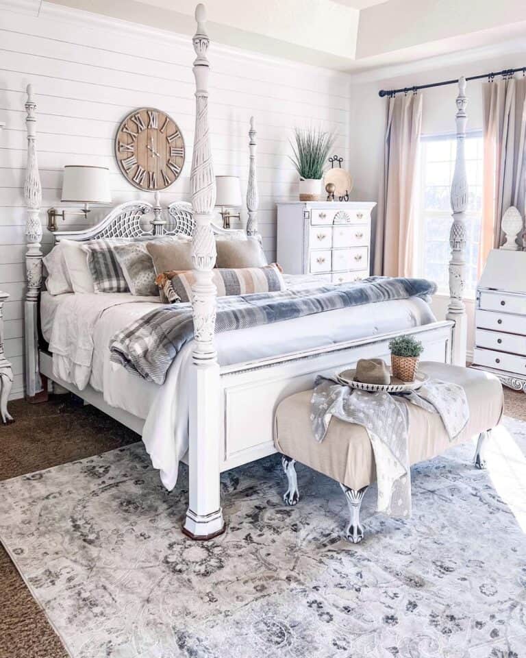 White Blanket Paired with a Dark Grey Striped Blanket