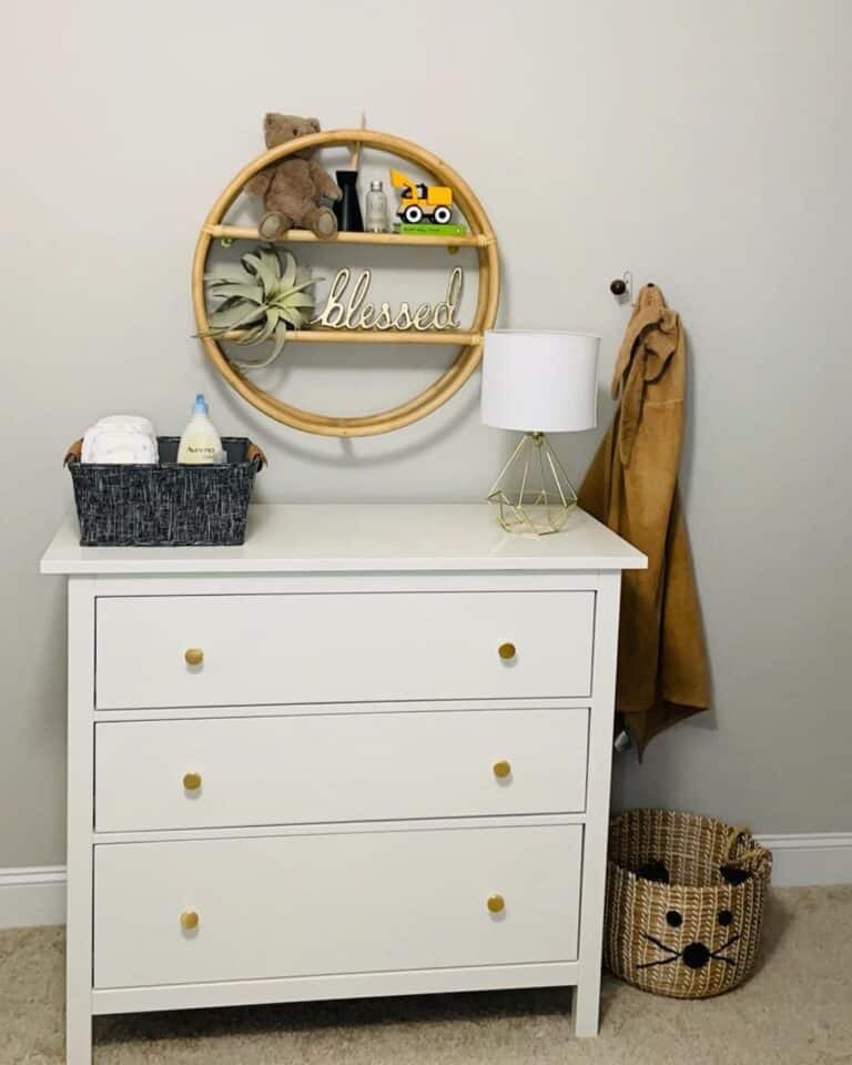 White Boy's Room Dresser with Gold Knobs
