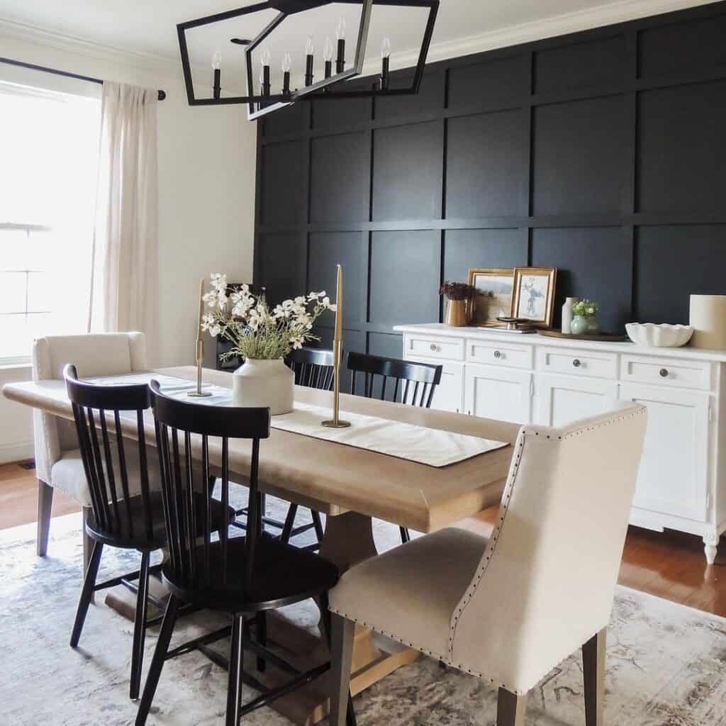 White Buffet in Black Board and Batten Dining Room