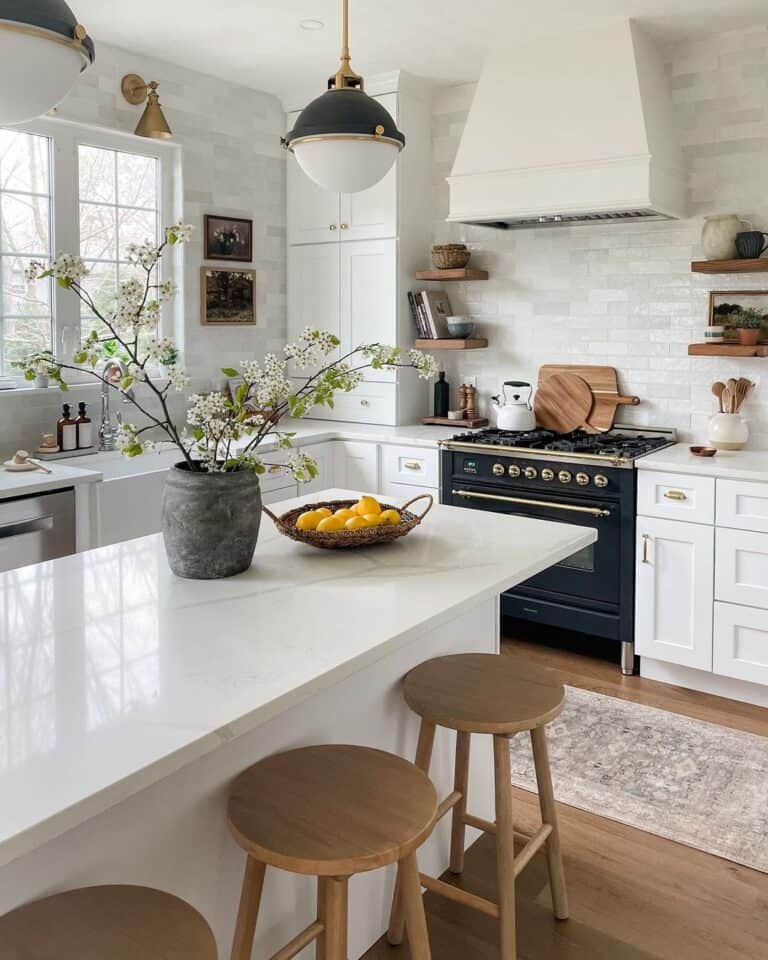 White Cabinets and a Black Stove