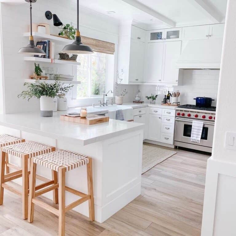 White Countertops and Farmhouse Kitchen Sink