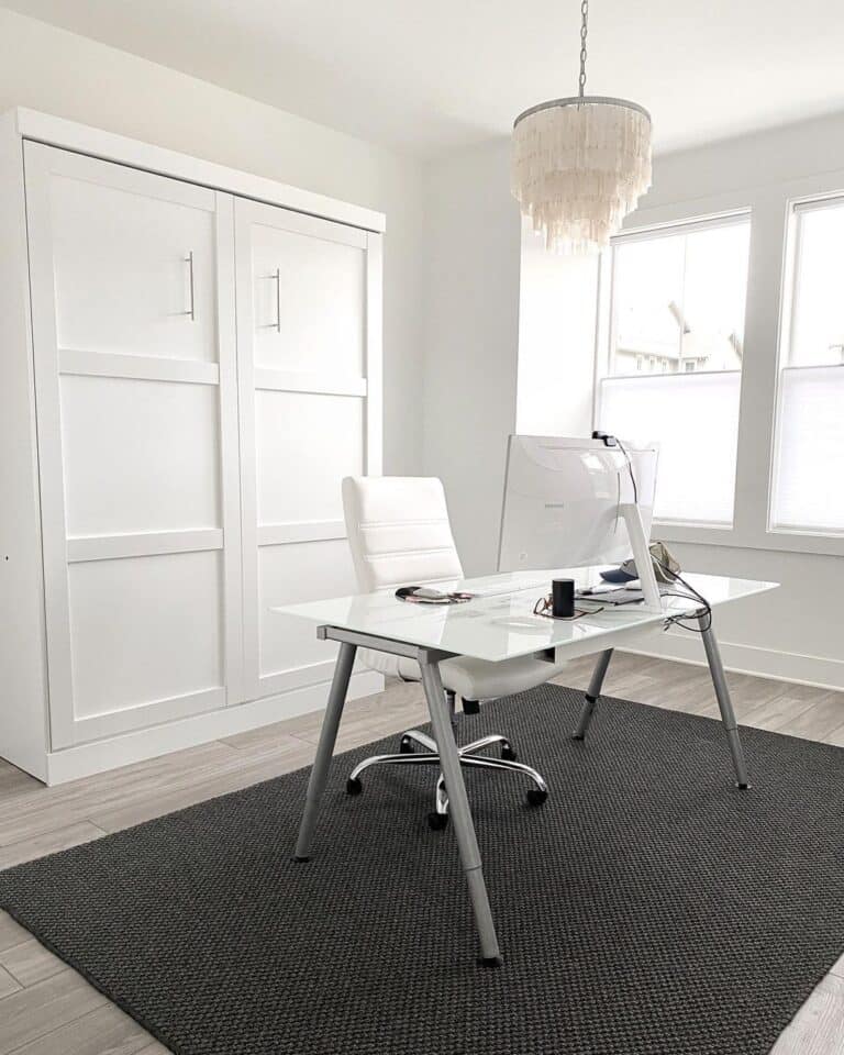 White Desk on a Black Home Office Carpet