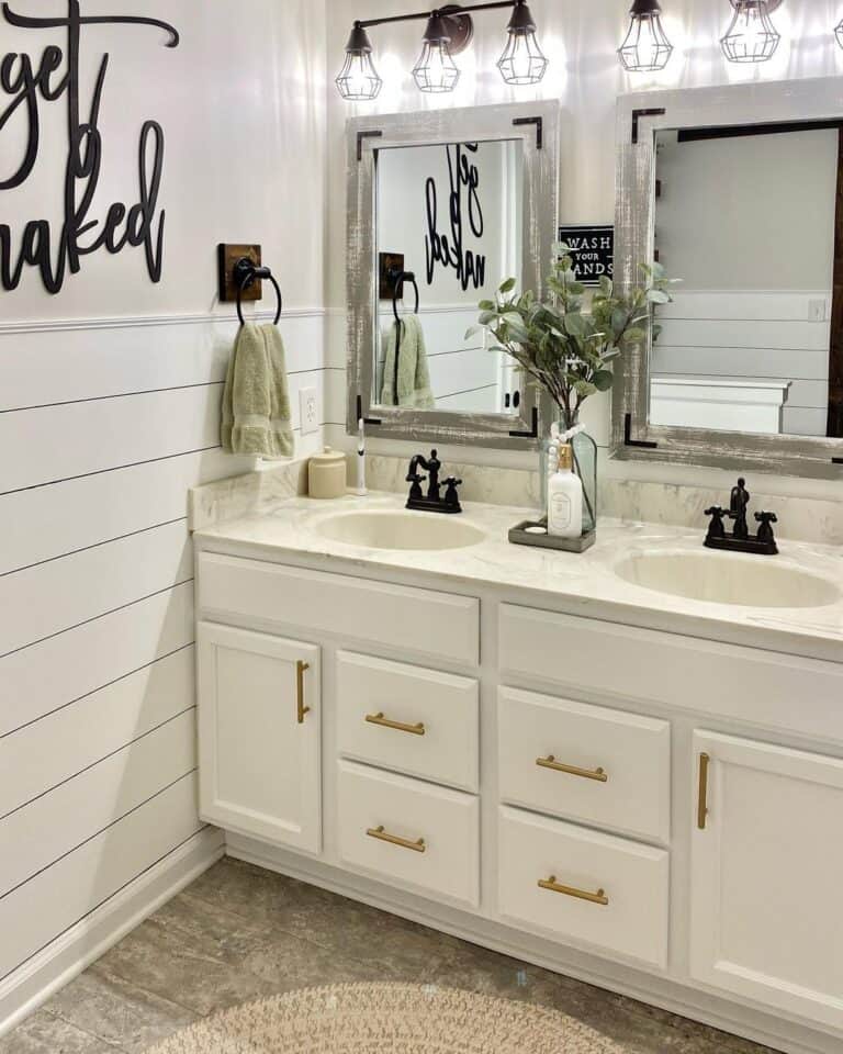 White Double Sink Vanity with Backsplash