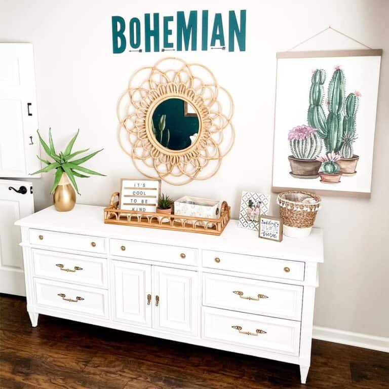 White Dresser and Canvas Print in Bedroom