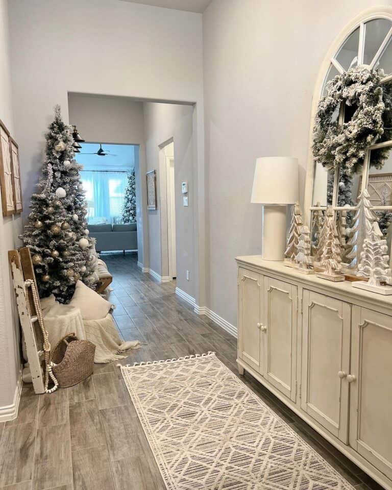 White Entryway Table with Christmas Decor