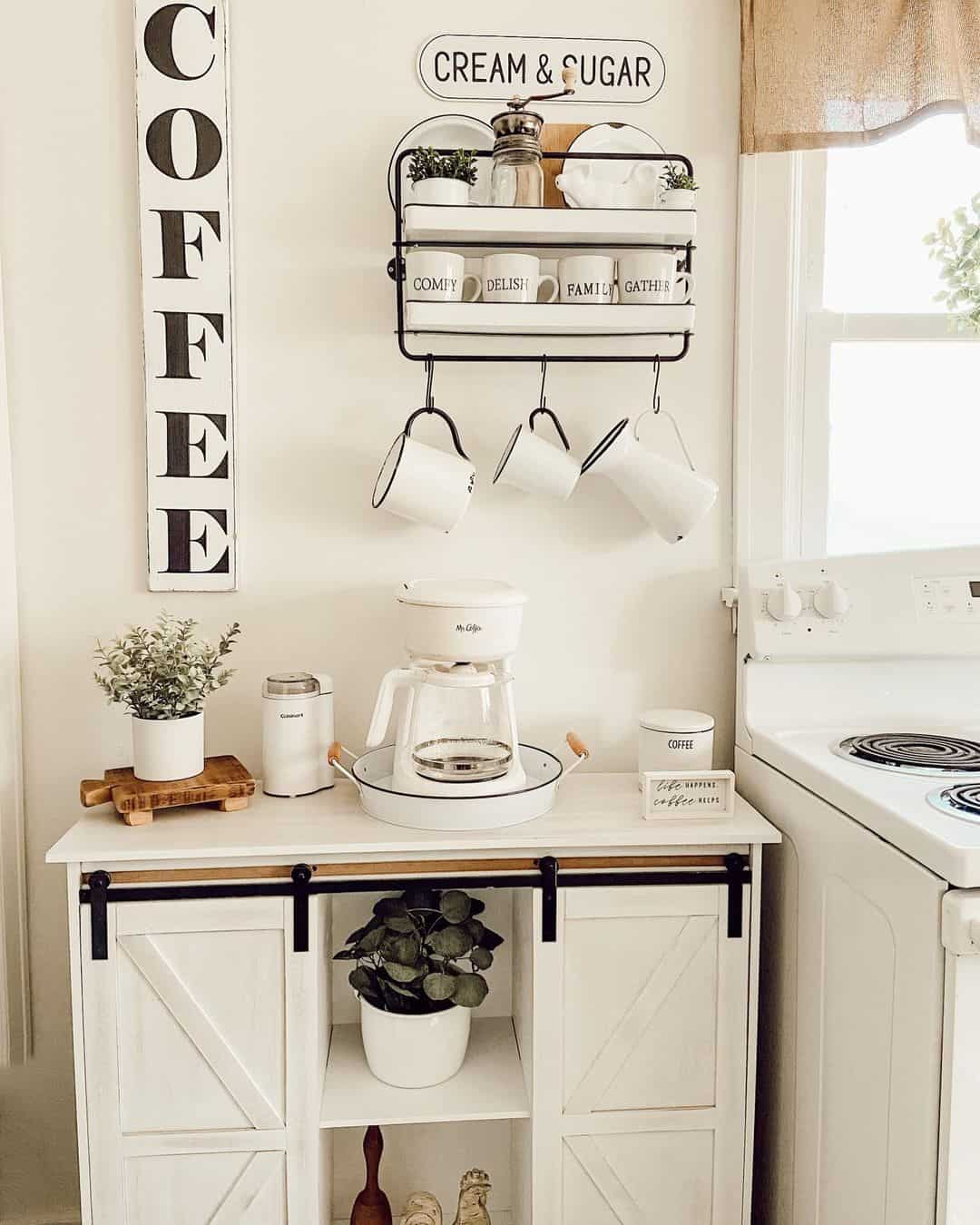 White Farmhouse Kitchen with Coffee Station Table Soul & Lane