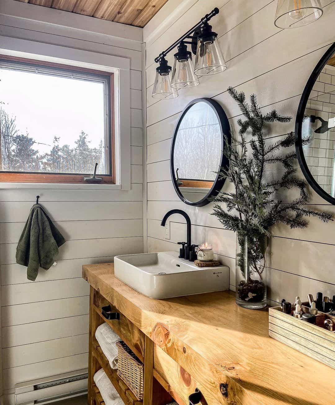 White Farmhouse Shiplap Bathroom Walls