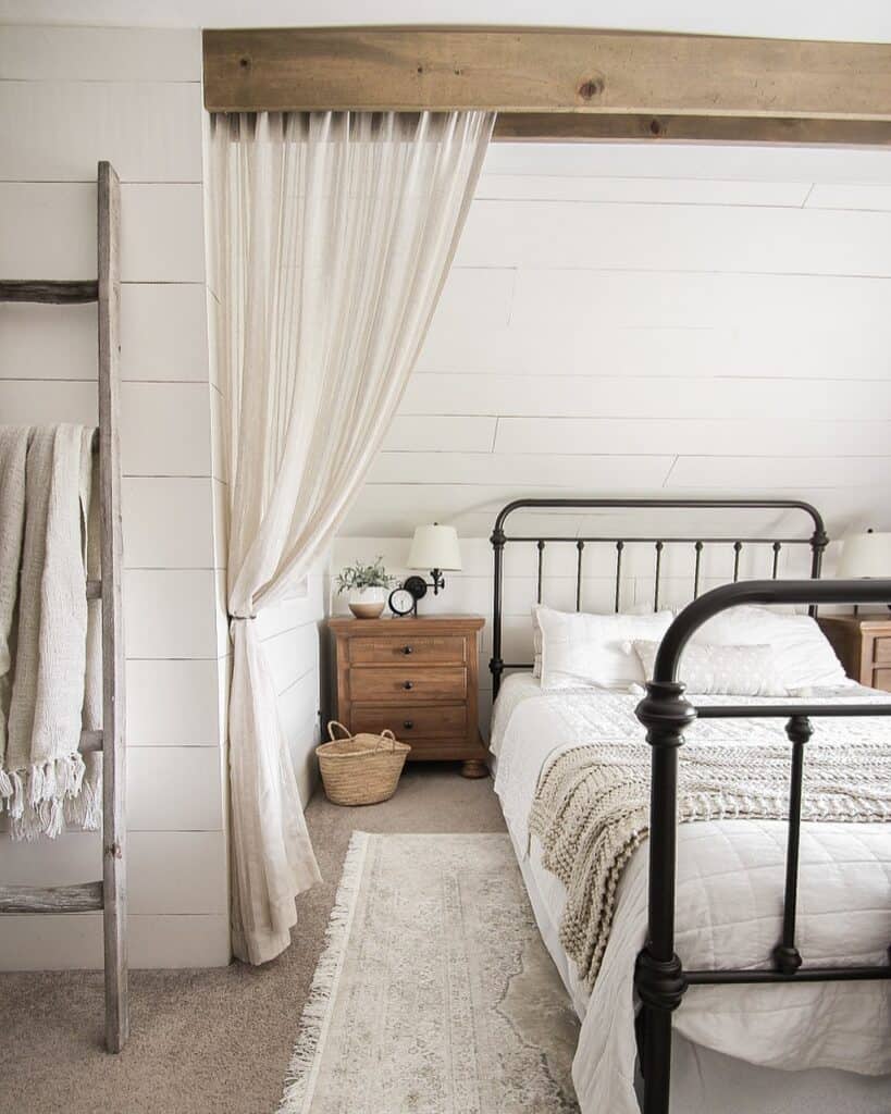 White Farmhouse Shiplap Walls Bedroom