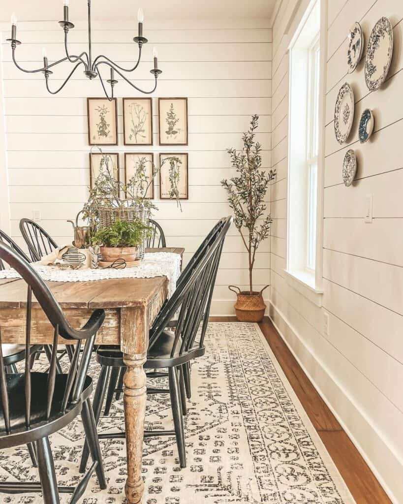 White Farmhouse Shiplap Walls Dining Room