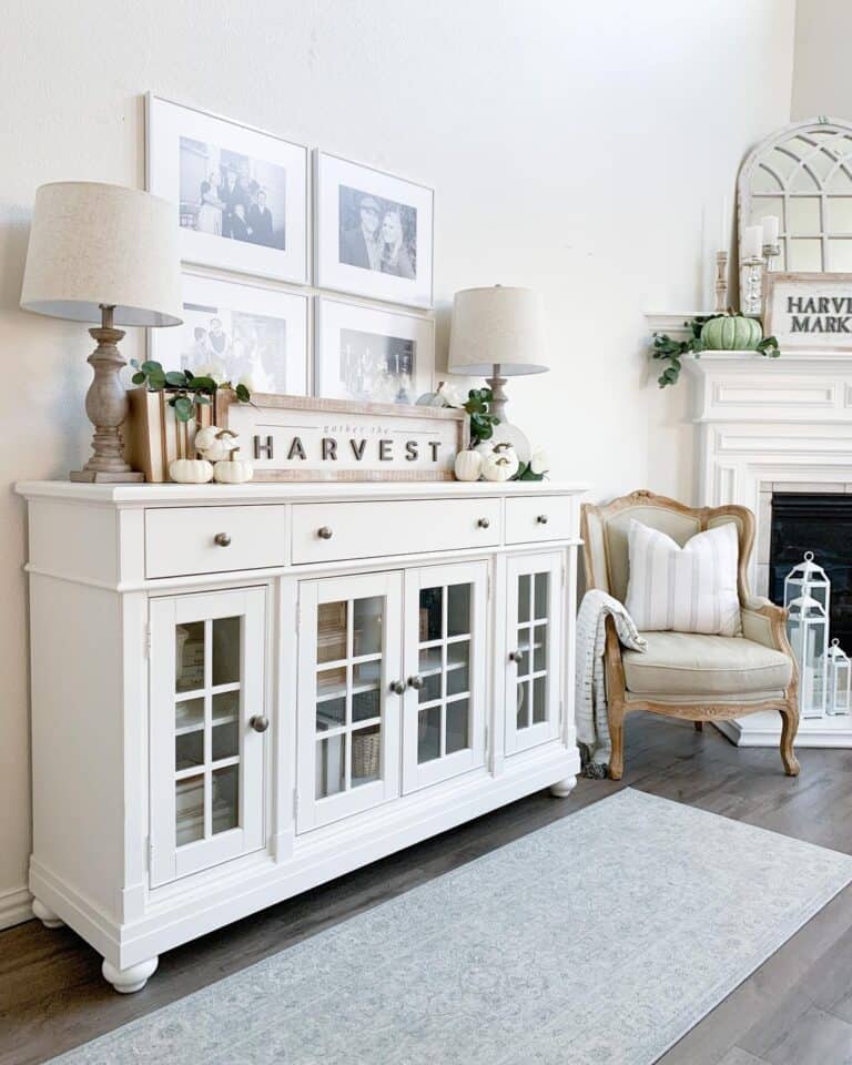 White Farmhouse Sideboard with Glass Doors