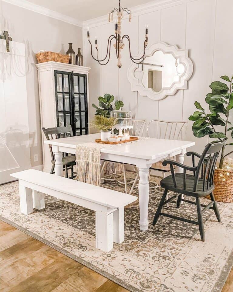 White Farmhouse Table With Diverse Seating
