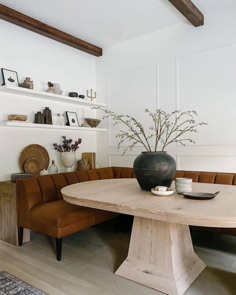White Floating Shelves in Dining Area