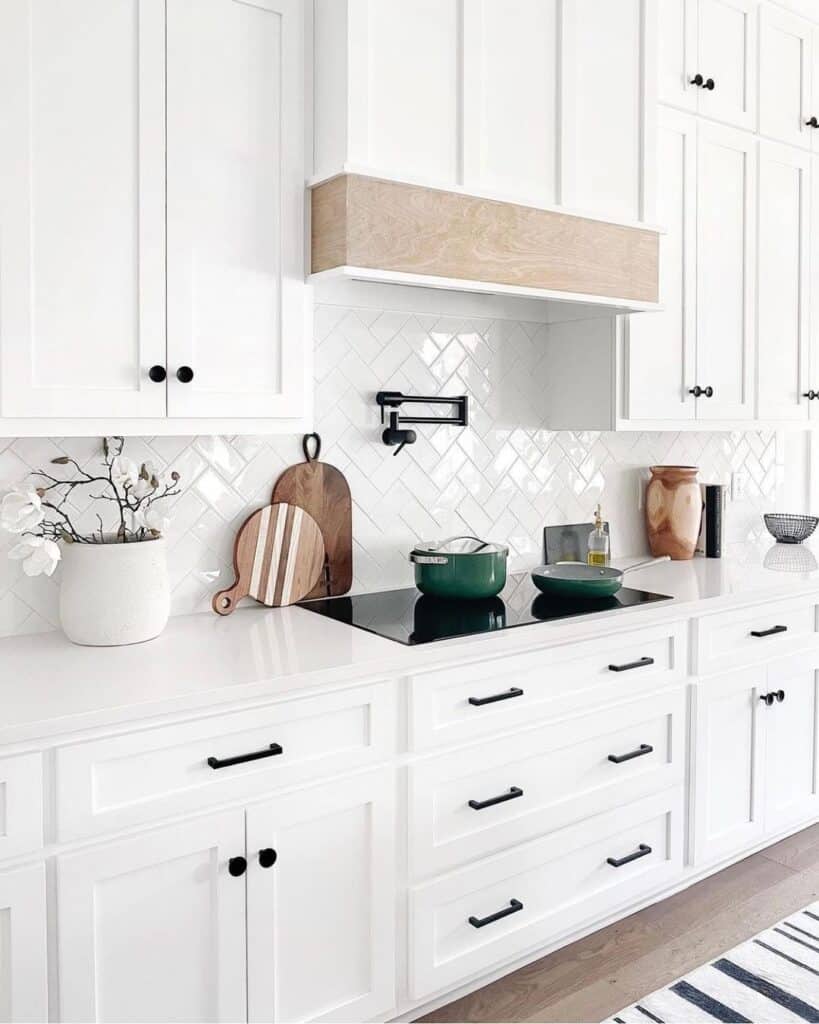 White Herringbone Backsplash Kitchen