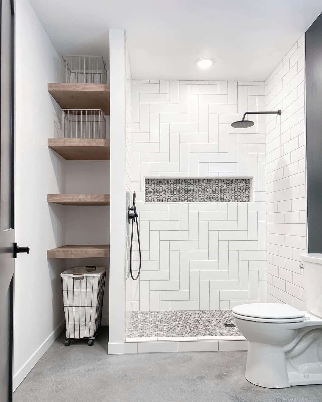 White Herringbone Subway Tile Bathroom Shower Soul & Lane