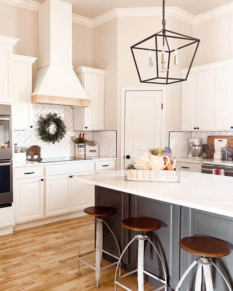 White Herringbone Tile Backsplash for Kitchen