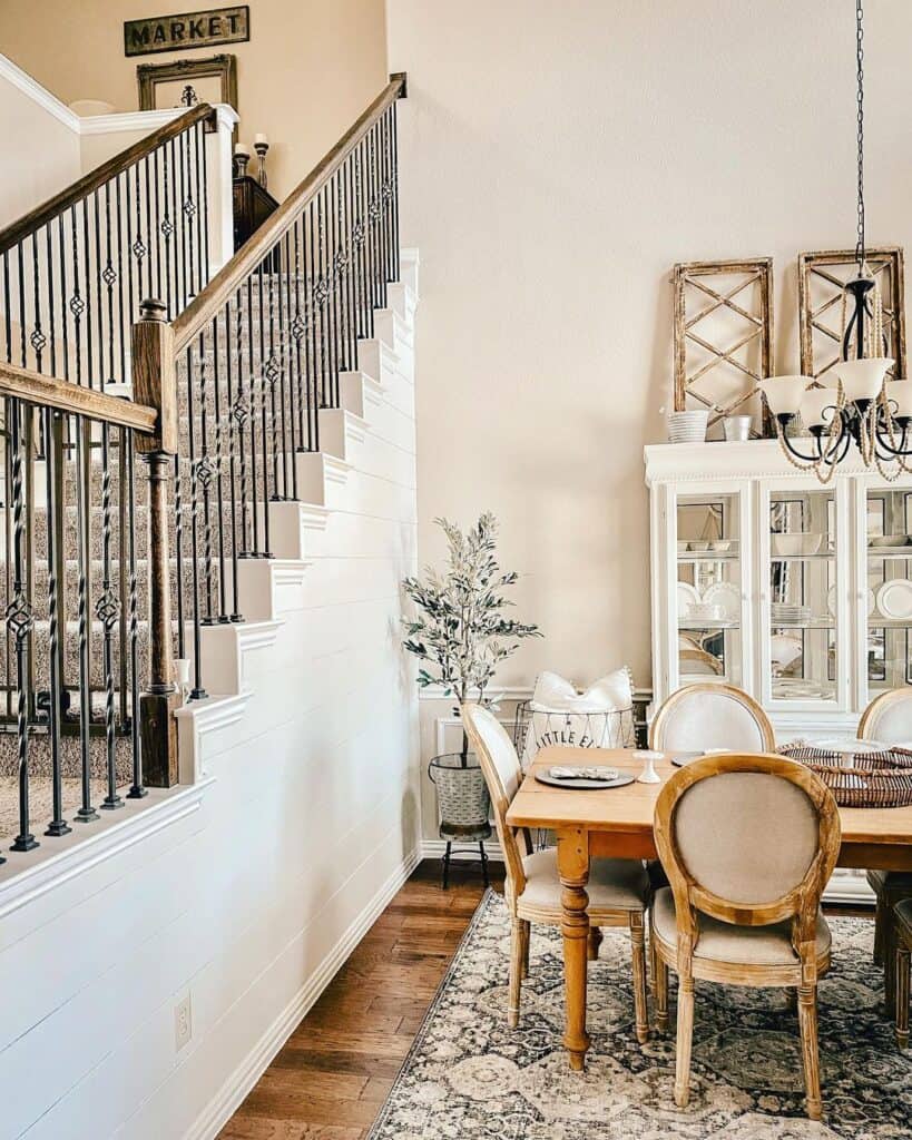 White Hutch and Shiplap Staircase Wall