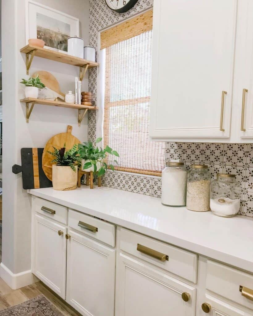 White Kitchen Cabinets with Brass Hardware