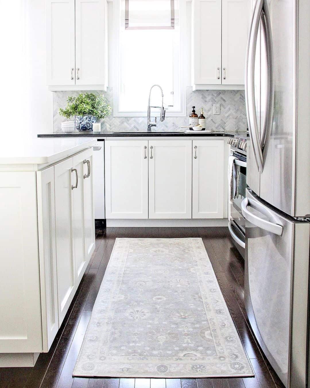 White Kitchen Runner Mat on a Dark Wood Floor Soul & Lane