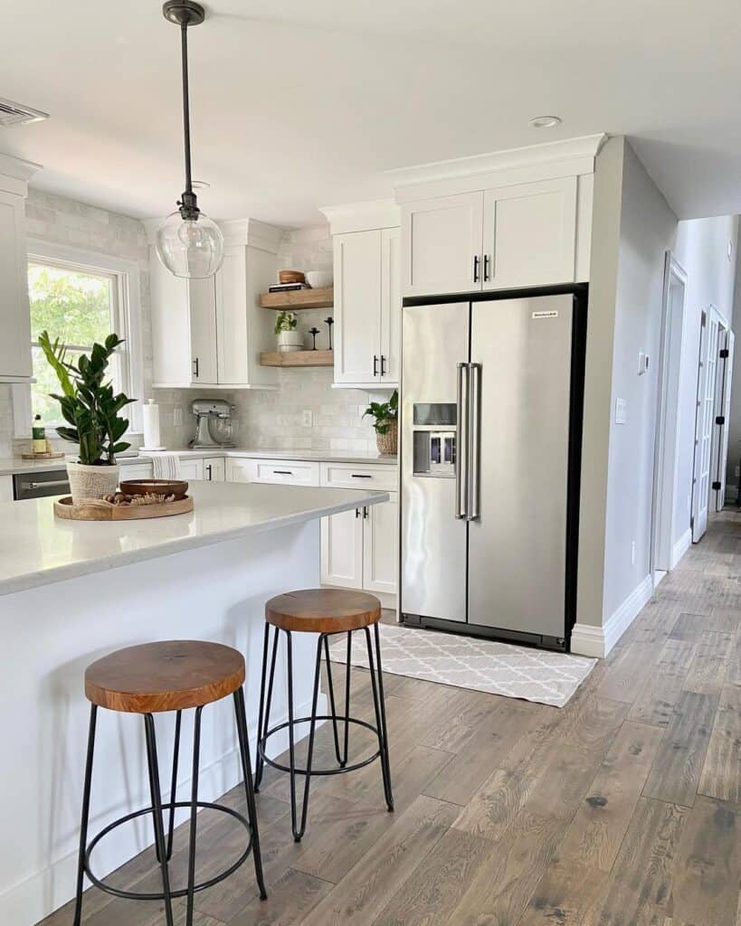 White Kitchen with Above Fridge Cabinets