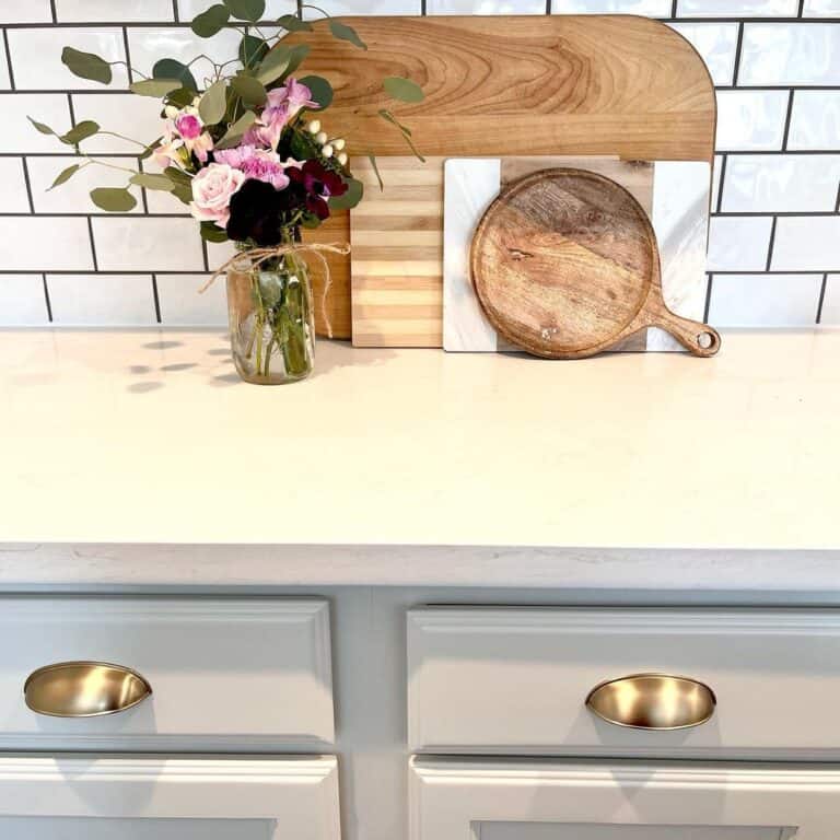 White Kitchen with Brass Cup Pulls