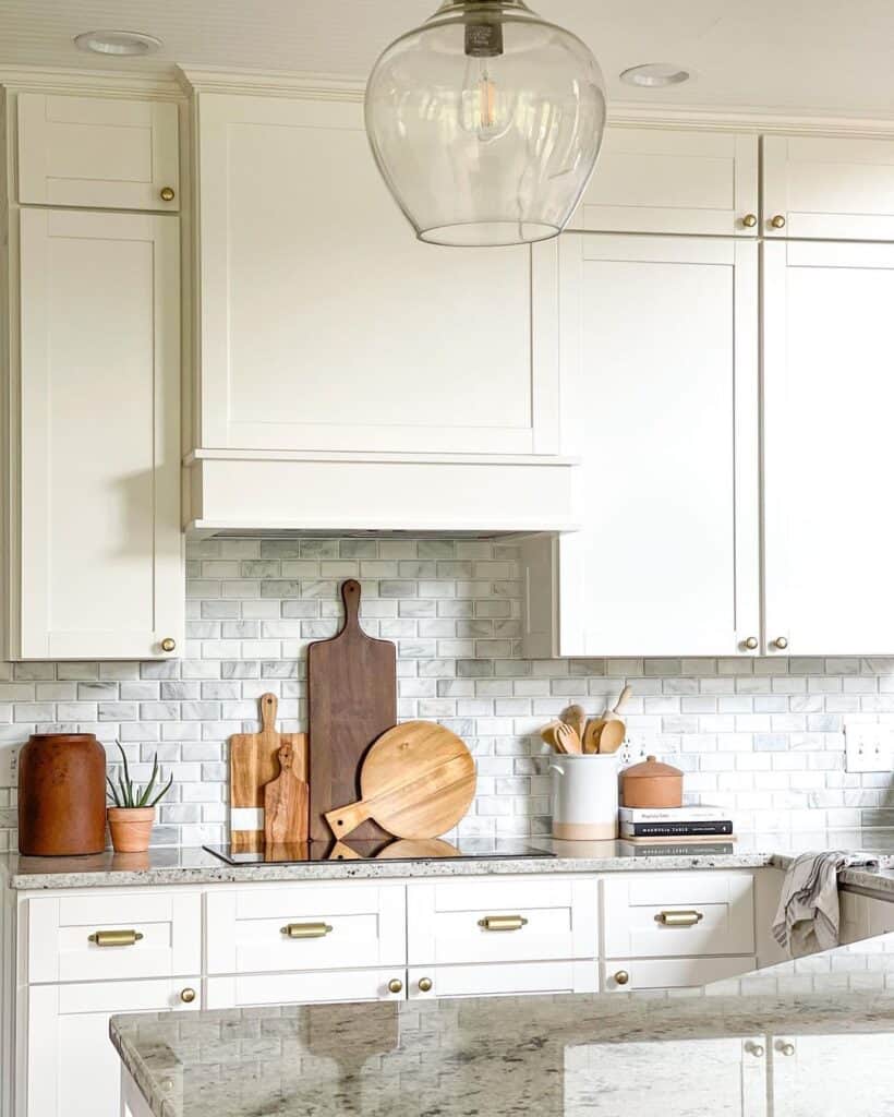 White Kitchen with Brass Kitchen Cabinet Knobs