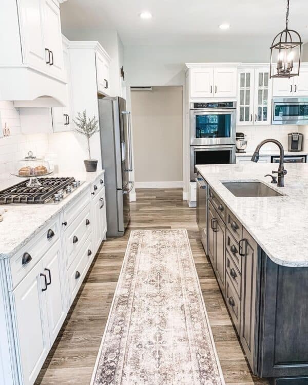 White Kitchen with Dark Island and Black Hardware - Soul & Lane