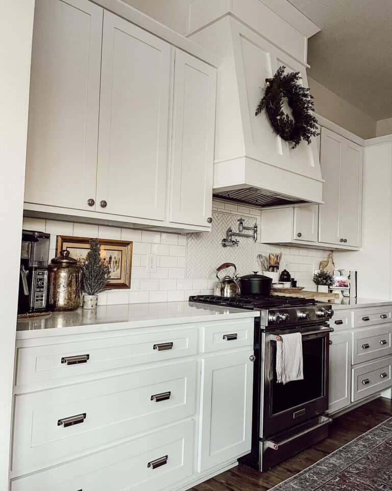 White Kitchen with Modern Nickel Cabinet Pulls