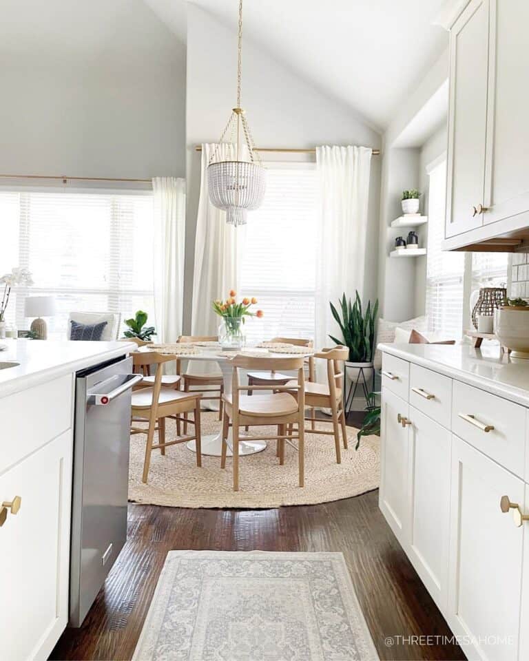 White Kitchen with Satin Brass Cabinet Knobs