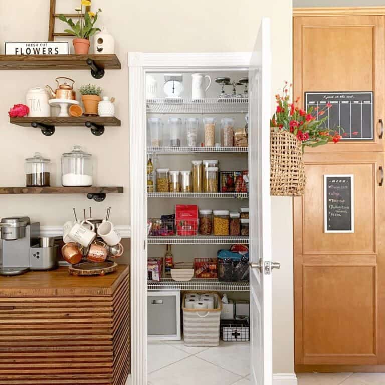 White Metal Wire Shelves for Small Walk In Pantry