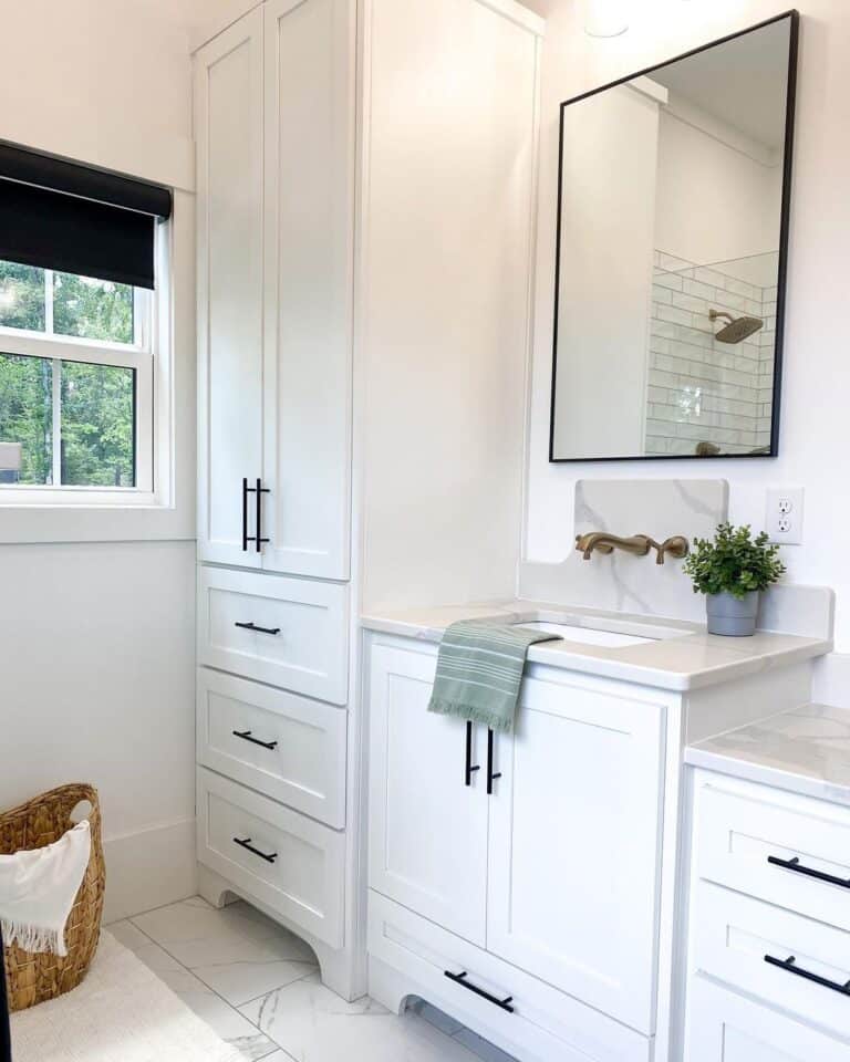 White Shaker Cabinet Bathroom with Window