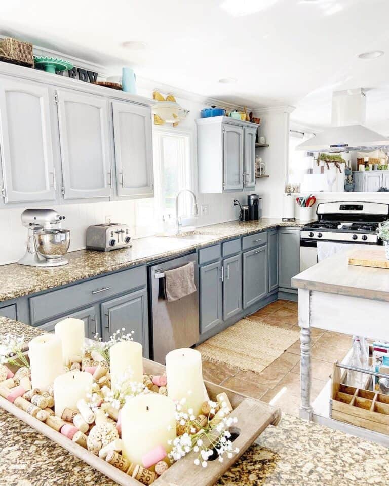 White Shiplap Backsplash for Busy Granite Countertops Soul & Lane