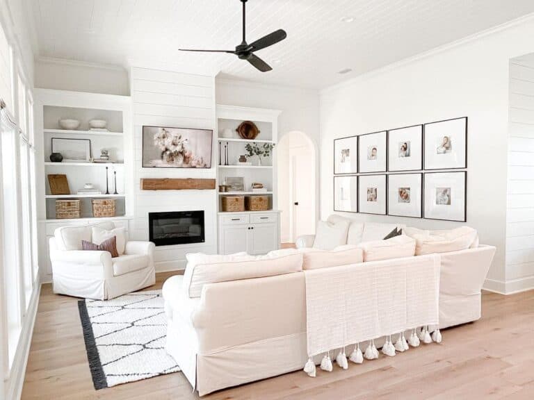 White Shiplap Ceiling with Black Fan