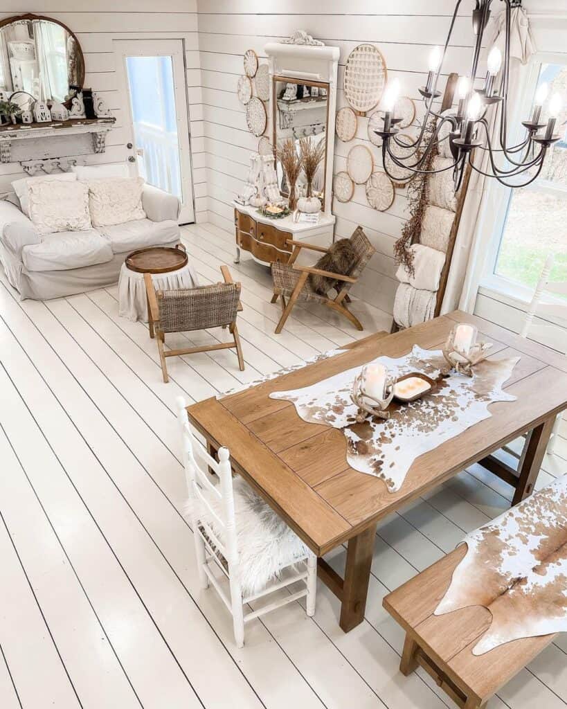 White Shiplap Dining and Living Room