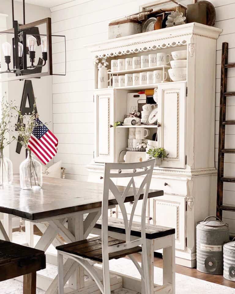 White Shiplap Farmhouse Wall in Dining Room