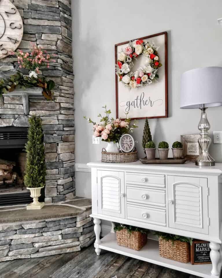 White Sideboards Living Room with Fireplace