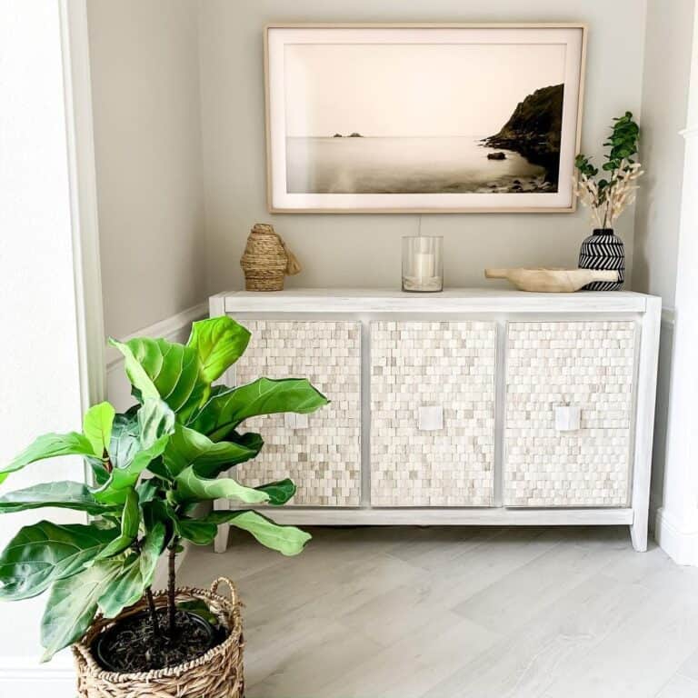 White Stained Wood Sideboard with Beige Doors